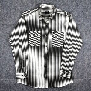 Futah Portugal Shirt Men's Medium Striped Long Sleeve Organic Cotton White Black